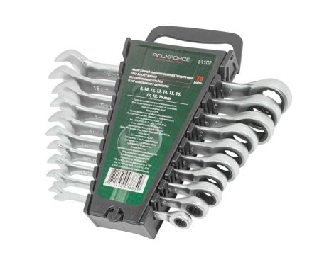 ROCKFORCE ZESTAW KLUCZY PŁASKO-OCZKOWYCH Z GRZECHOTKĄ 10szt.