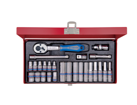 KING TONY  ZESTAW NASADEK 1/4" 26cz. KRÓTKIE + DŁUGIE, 6-kąt. 4 - 13mm Z GRZECHOTKĄ I AKCESORIAMI KASETA