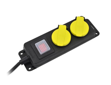 AWTOOLS PRZEDŁUŻACZ WARSZTATOWY CZARNY 2 GNIAZDA 3,0m Z UZIEMIENIEM, WYŁĄCZNIK  IP44 3x1,5mm - 2