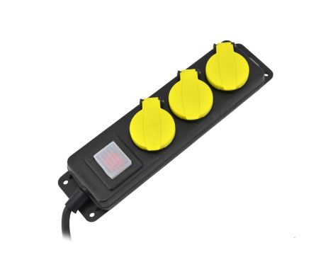AWTOOLS PRZEDŁUŻACZ WARSZTATOWY CZARNY 3 GNIAZDA 3,0m Z UZIEMIENIEM, WYŁĄCZNIK  IP44 3x1,5mm - 3