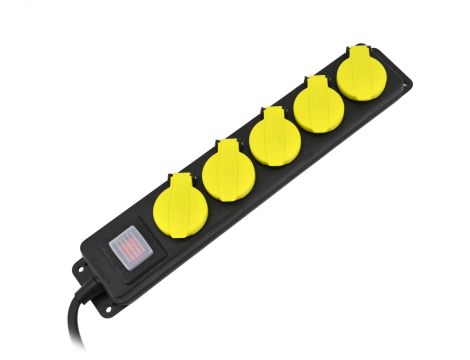 AWTOOLS PRZEDŁUŻACZ WARSZTATOWY CZARNY 5 GNIAZD 5,0m Z UZIEMIENIEM, WYŁĄCZNIK  IP44 3x1,5mm - 3