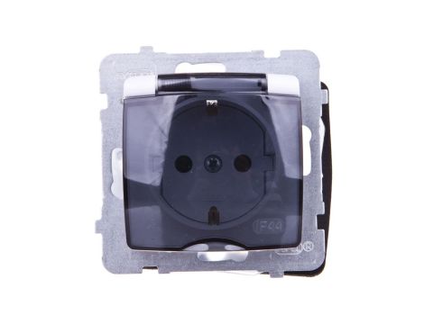 KARO Gniazdo bryzgoszczelne z/u Schuko IP44 z przesłonami klapka przezroczysta białe GPH-1SSP/m/00/d