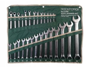 ROCKFORCE KLUCZ PŁASKO-OCZKOWY kpl.27el. (6-36mm) W TYM 4 Z GRZECHOTKĄ