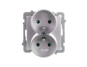 AS Gniazdo podwójne z/u z przesłonami srebro GP-2GRZP/m/18