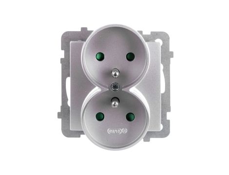 AS Gniazdo podwójne z/u z przesłonami srebro GP-2GRZP/m/18