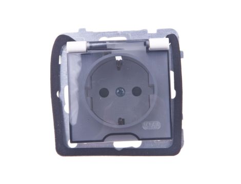 AS Gniazdo bryzgoszczelne z/u Schuko IP44 z przesłonami klapka przezroczysta ecru GPH-1GSP/m/27/d