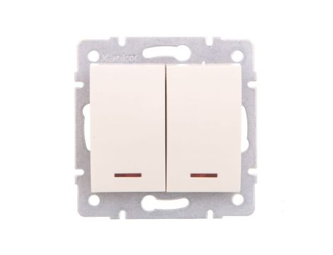 LOGI Łącznik dwugrupowy świecznikowy z LED śrubowy 10AX 250V kremowy 021120103 25139