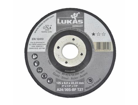 LUKAS TARCZA DO SZLIFOWANIA 125mm x 6,0mm A24/30S-BF* METAL %%%