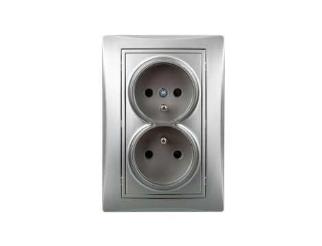 DOMO Gniazdo podwójne kompletne ochrona styków śrubowe 16A 250V srebrny 011260143 24856