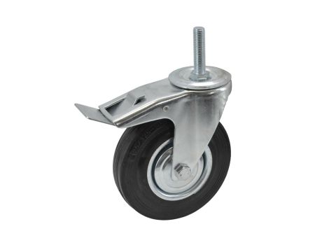 AWTOOLS KOŁO SKRĘTNE CZARNA GUMA HAMULEC TRZPIEŃ GWINTOWANY  125mm