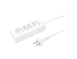 Przedłużacz 2-gniazda b/u + 2xEuro 10A 3m /OMY 2x1/ biały PS-462