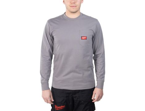 MILWAUKEE T-SHIRT Z KIESZONKĄ Z DŁUGIM RĘKAWEM - JASNOSZARY WTLSGR-S