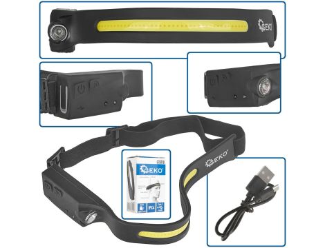 LATARKA CZOŁOWA Z CZUJNIKIEM RUCHU LED COB 3W+1W 1200mAh 350lm GEKO