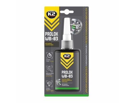 K2 PROLOK WB-03ŁOŻYSKA ŚREDNIA SIŁA 50G KLEJ ZIELONY 150° C, SZCZEL. 0,2 PROLOK WB-03 KLEJ ANAEROBOW