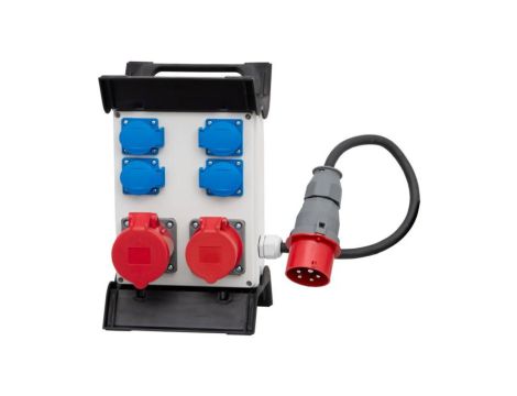 Rozdzielnica R-240 - gniazda 16A 5p, 32A 5p, 4x230V, przewód OW 5x2,5mm2-1,5m z wtyczką 16A 5p na stelażu plastikowym