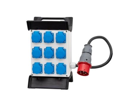 Rozdzielnica R-240 - gniazda 9x230V, przewód OW 5x2,5mm2-1,5m z wtyczką 16A 5p na stelażu plastikowym