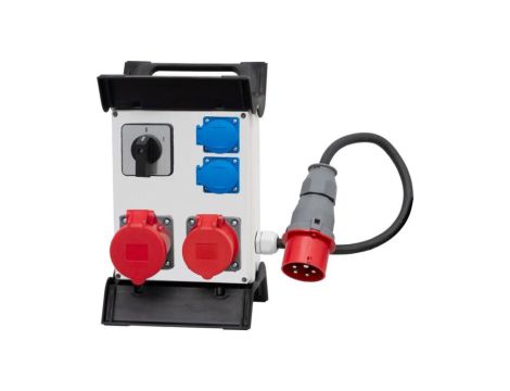 Rozdzielnica R-240 - gniazda 2x32A 5p, 2x230V, 0/1, przewód OPD 5x4mm2-1,5m z wtyczką 32A 5p na stelażu plastikowym