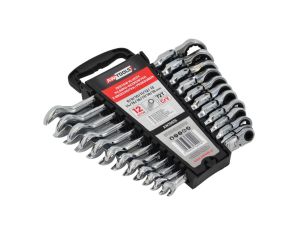 AWTOOLS KLUCZE PŁASKO-OCZKOWE Z GRZECHOTKĄ PRZEGUBOWE KOMPLET 12szt. 8-19mm