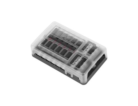 Skrzynka obudowa do bezpieczników samochodowych 32V / 30A 12 polowa z szyną ujemną i LED