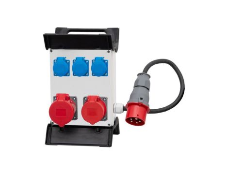 Rozdzielnica R-240 - gniazda 16A 5p, 32A 5p, 3x230V, przewód OW 5x2,5mm2-1,5m z wtyczką 16A 5p na stelażu plastikowym
