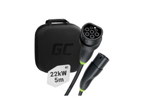 Green Cell Snap Kabel Typ 2 do Ładowania EV 22 kW 5 m do Tesla Model 3 S X Y, VW ID.3, ID.4, Kia EV6, Audi E-Tron, Fiat 500e