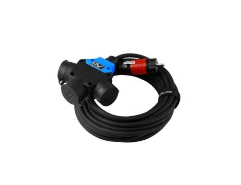 Przedłużacz elektryczny Kabel zasilający budowlany gumowy OnPD 3x2,5mm2 (wtyk / 3 gniazda z klapką) 16A IP44 czarny 10m Doktorvo