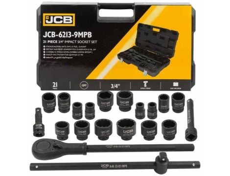 JCB ZESTAW KLUCZY UDAROWYCH 21el. 3/4" 12KĄT. (17-50mm) - 2