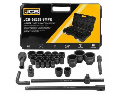 JCB ZESTAW KLUCZY UDAROWYCH 26el. 3/4" - 1" 12KĄT. (17-65mm) - 2
