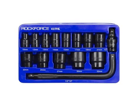 ROCKFORCE NASADKI UDAROWE kpl. 15el.1/2"  6-KĄT. (10-32mm) - 2