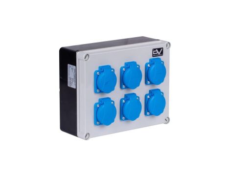 Rozdzielnica budowlana FRED hermetyczna IP54 + 6x gniazdo 2P+Z (230V 16A) DOKTORVOLT DV-0171-F