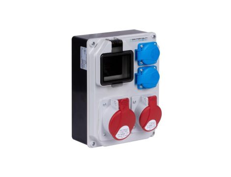 Rozdzielnica budowlana HL hermetyczna IP44 Bez zabezpieczeń + 2x gniazdo siłowe 5p (400V 32A + 16A) + 2x gniazdo 2P+Z (230V 16A)