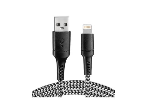 Kabel USB - lightning oplot czarno-biały 1m VA0149 Vayox