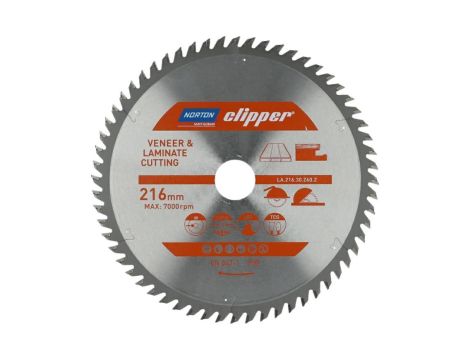NORTON PIŁA TARCZOWA 216mm x 30mm x 60z LAMINATY I FORNIR (2,3/1,8)