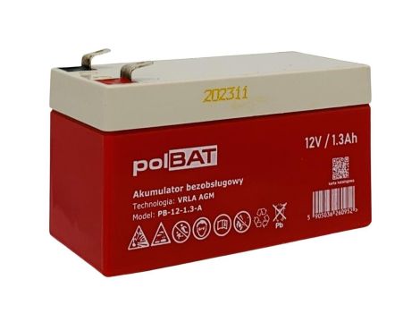 Akumulator VRLA AGM 12V 1.3Ah (żywotność 3-5lat) PB-12-1.3-A