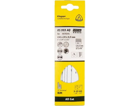 KLINGSPOR BRZESZCZOT DO PIŁY SZABLASTEJ 150x19x0,9mm RS 993 AQ /5szt.