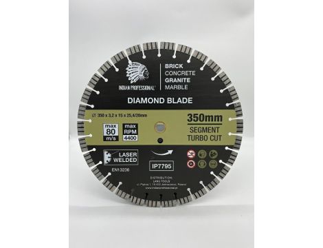TARCZA DIAMENTOWA 350mm SEGMENT TURBO CUT  INDIAN PROFESSIONAL 15mm