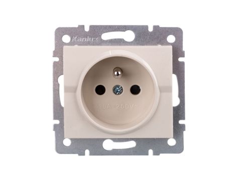 LOGI Gniazdo pojedyncze 2P+Z z przesłoną styków śrubowe 16A 250V Kremowy 25149