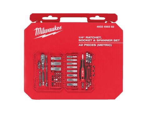 MILWAUKEE ZESTAW NASADEK 1/4" Z GRZECHOTKĄ 42szt.