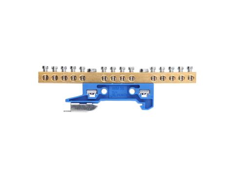 Zacisk ochronny 14x6mm2 mosiądz mocowanie na szynę TS35 niebieski ZO-2107 A14-2136