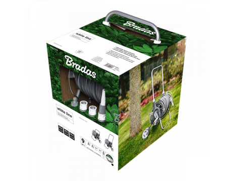 BĘBEN WÓZEK NA WĄŻ OGRODOWY ZESTAW 20mb 1/2" NA KOŁACH WHITE SILVER PLUS