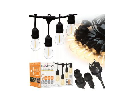 Girlanda ogrodowa 20m IP65 20xE27 LED 1W biała ciepła łańcuch świetlny
