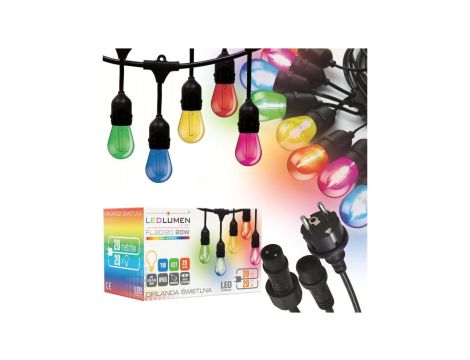 Girlanda ogrodowa 20m IP65 20xE27 LED 1W kolorowe łańcuch świetlny