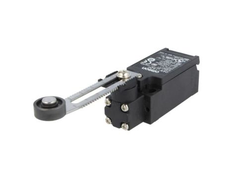 D4N-1A2G Wyłącznik krańcowy z dźwignią regulowaną o promieniu 25-89mm i rolką z tworzywa Ø17,5mm, konfiguracją wyjścia NO + NC