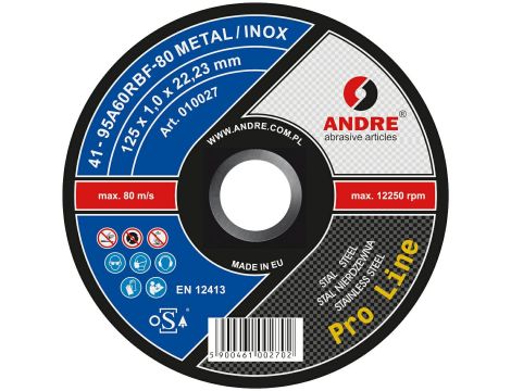 ANDRE TARCZA DO METALU 125 x 1,0mm METAL/INOX PRO LINE 95A60RBF