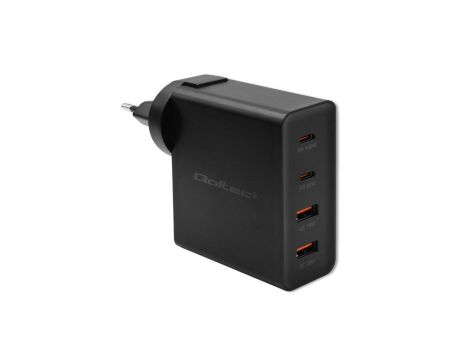 Qoltec Ładowarka GaN POWER PRO 2xUSB-C 2xUSB 130W 5-20V 1.5-5A PD Laptop Smartfon Czarna