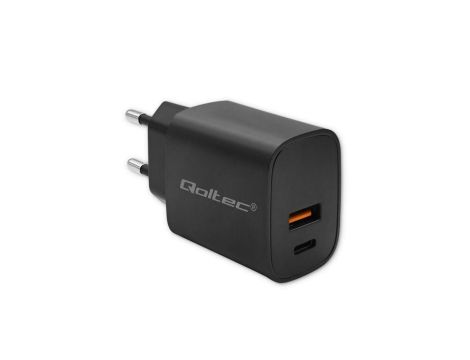 Qoltec Ładowarka GaN POWER PRO 1xUSB-C 1xUSB 30W 5-20V 1.5-3A Czarna