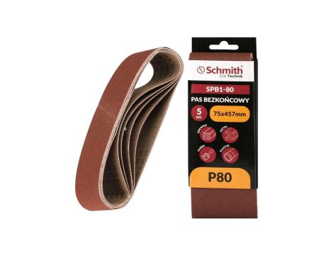 Pas bezkońcowy taśma papier ścierny P80 75x457mm 5szt Schmith