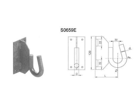 Hak płytowy do zamocowania uchwytów odciągowych na ścianie budynku lub na słupie za pomocą taśmy (S0659E)