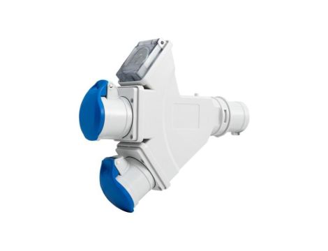 Adapter kempingowy wtyk 16A 3p przemysłowy, gniazdo 2x16A 3P przemysłowe, gniazdo tablicowe 230V IP44
