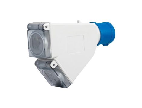 Adapter kempingowy wtyk 16A 3p przemysłowy, gniazdo tablicowe 2x230V IP44